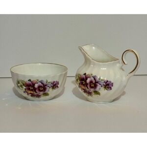 Regency English Bone China Creamer and Sugar Bowl Set Floral Design Gold Trim